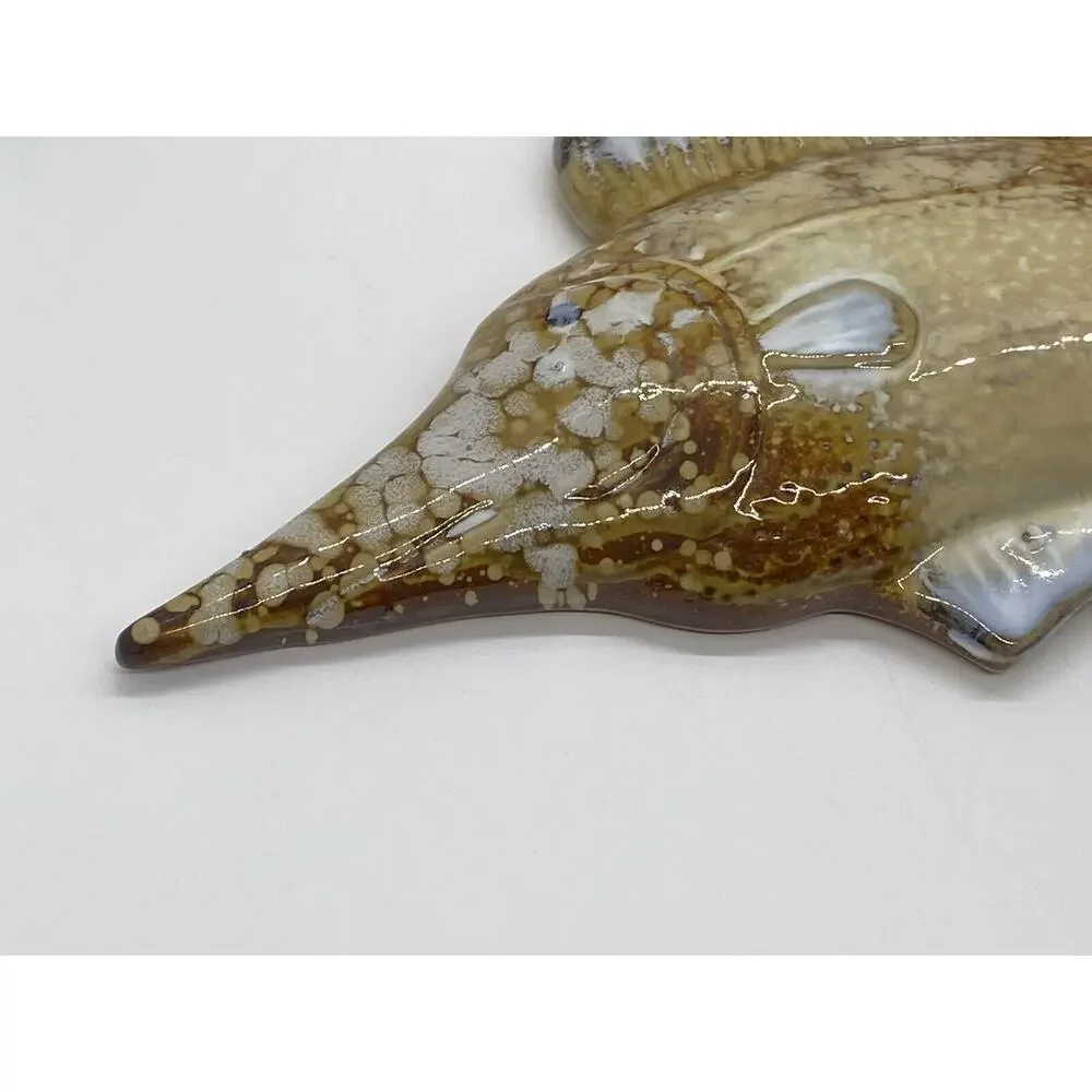 Drip Glaze Pottery Swordfish Wall Decor. Approx 11”x 10.5”